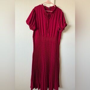 Women's Red Pleated dot textured Maxi Dress size XXL